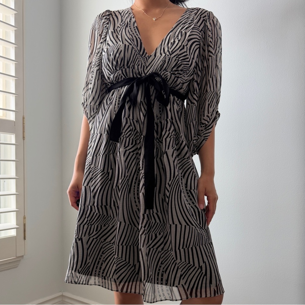 Ted Baker Zebra Print Long Sleeve Tie Waist Dress - Medium
